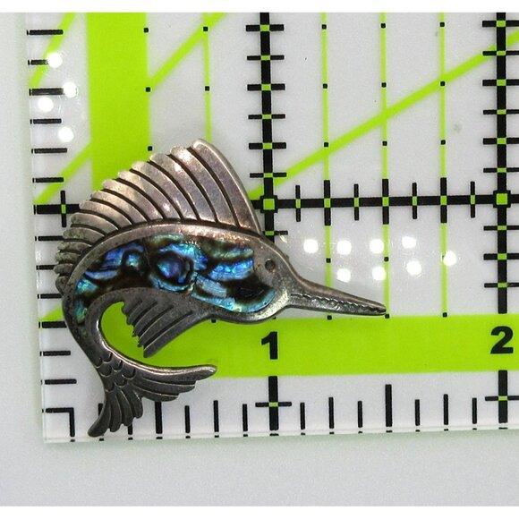 Vintage Mexican Sterling Silver Abalone Marlin Swordfish Brooch Pin Signed - Picture 6 of 6